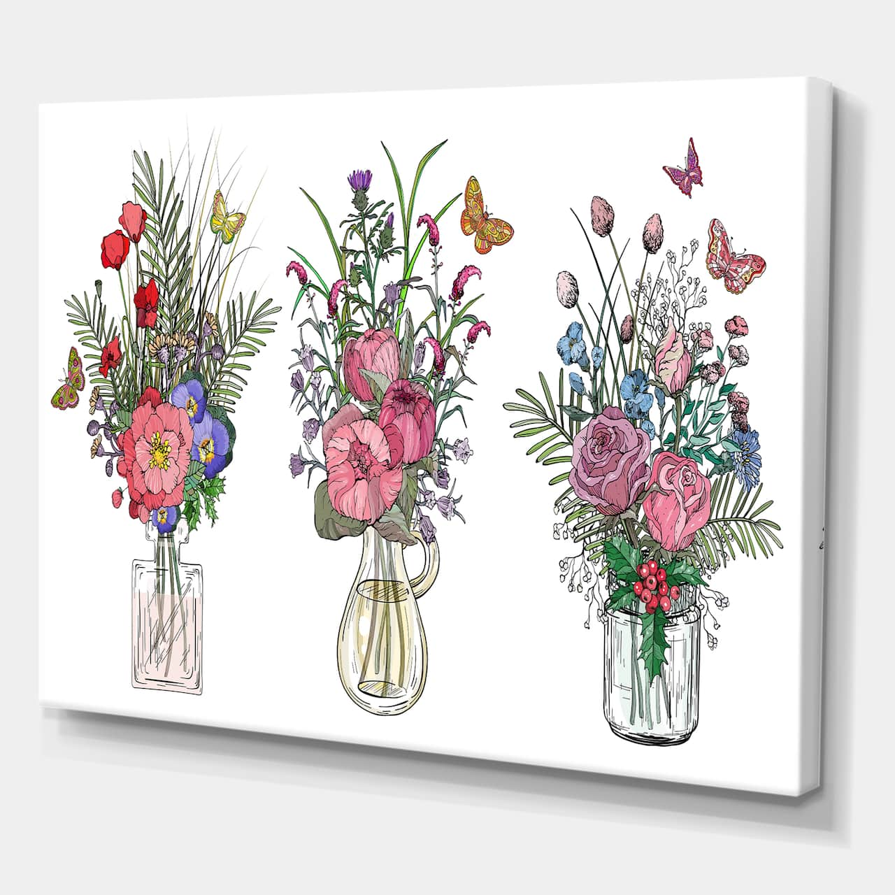 Designart - Bouquets Of Wildflowers In Transparent Vases II - Farmhouse Canvas Wall Art Print